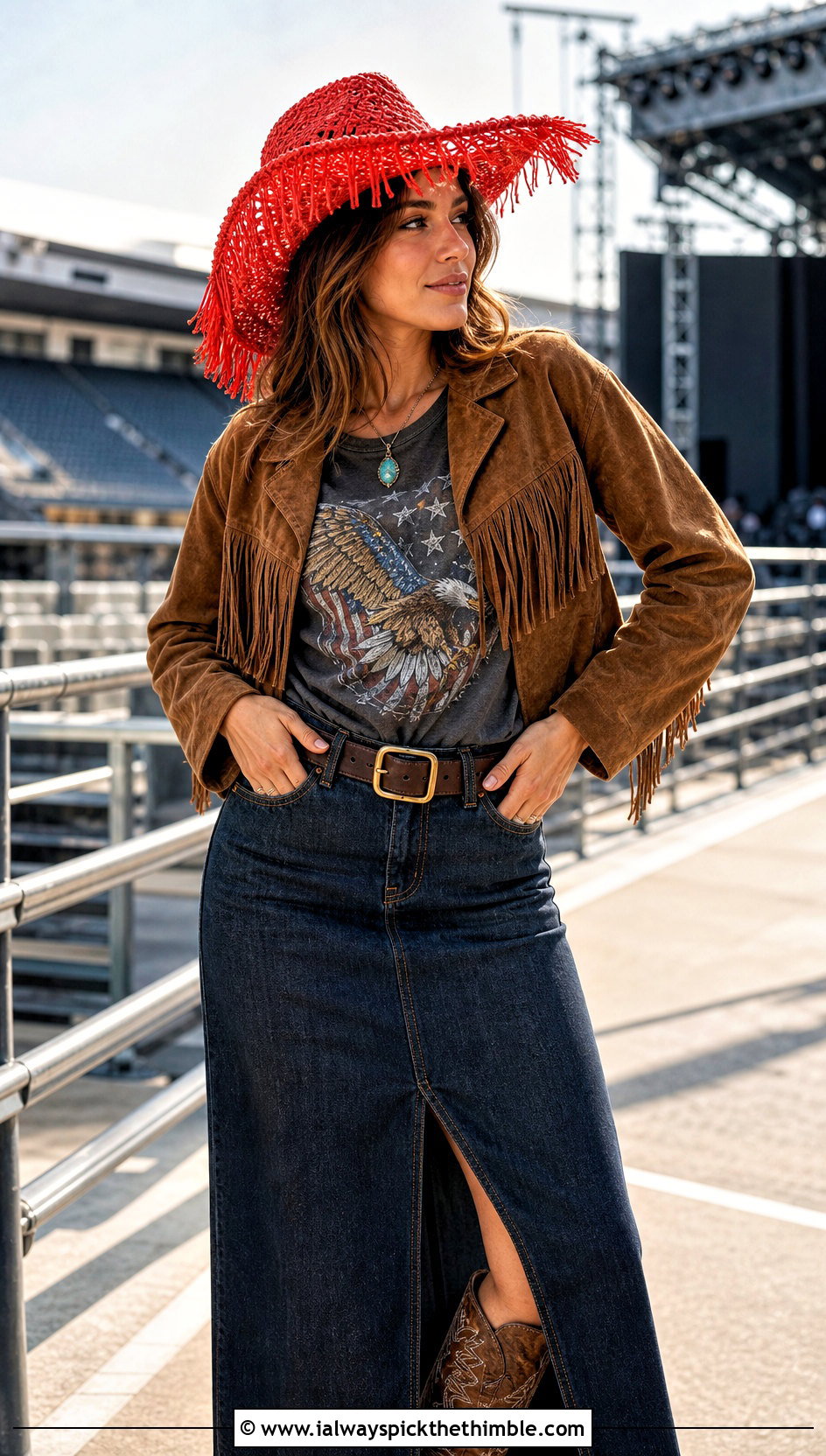 Fringe Crochet Cowboy Hat With Graphic Tee - 20 crochet cowboy outfit ideas