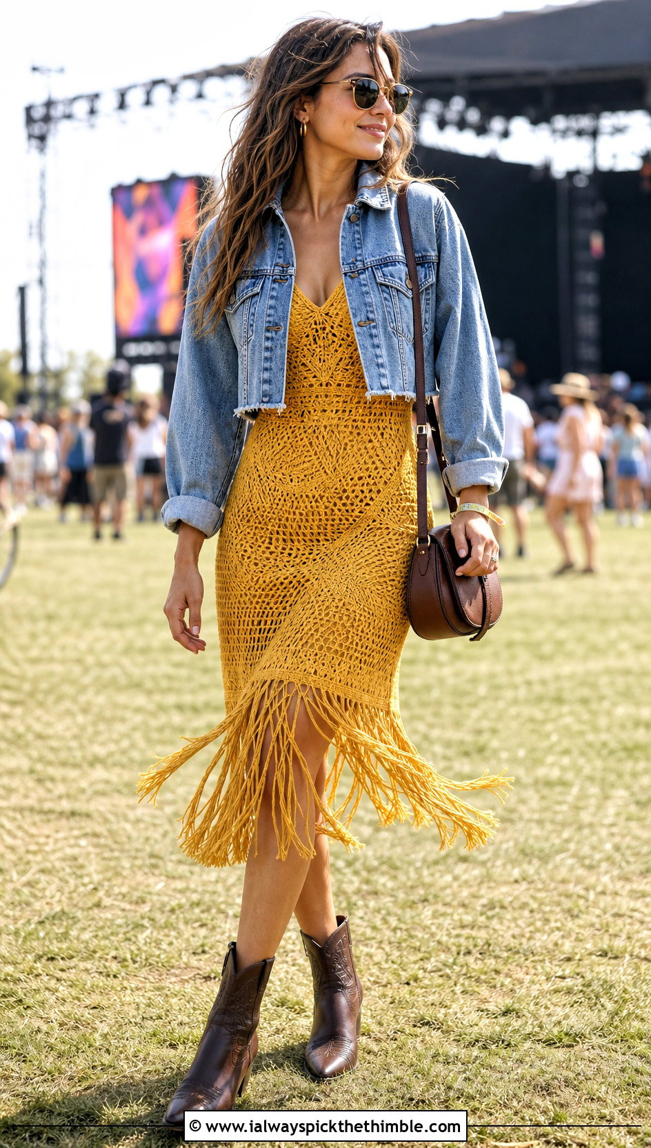 Fringe Crochet Dress With Western Boots - 20 Cute Crochet Dress outfit ideas