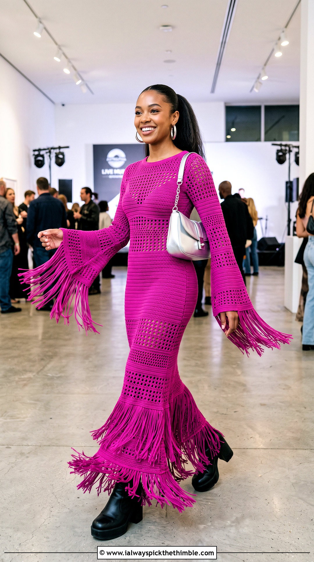 Fringe Crochet Fishtail Flare Sleeve Maxi Dress With Platform Boots - 20 Crochet Fishtail Flare Sleeve Maxi Dress outfit ideas