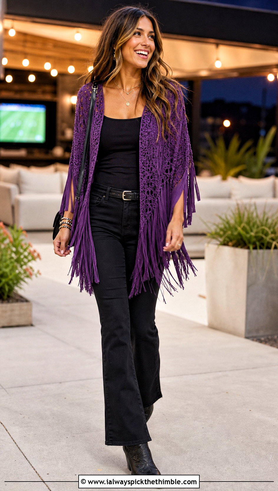 Fringe Crochet Game Day Top With Black Jeans - 20 Crochet Game Day Top outfit ideas