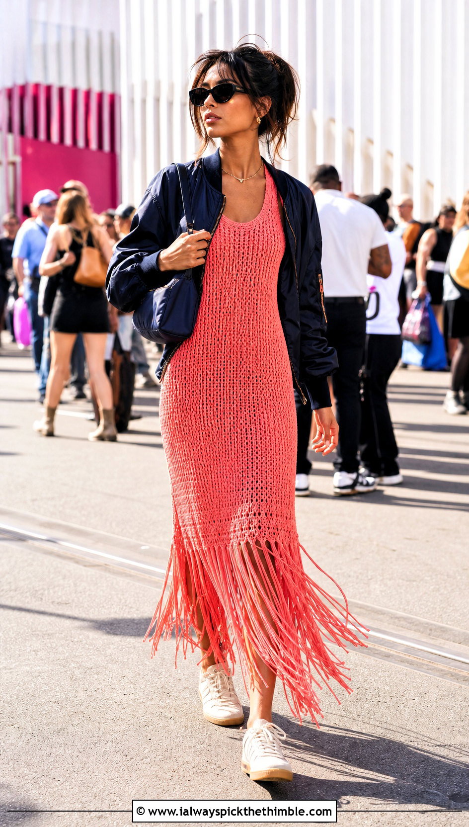 Fringe Crochet Gown With Retro Sneakers - 20 Crochet Gown Dress outfit ideas