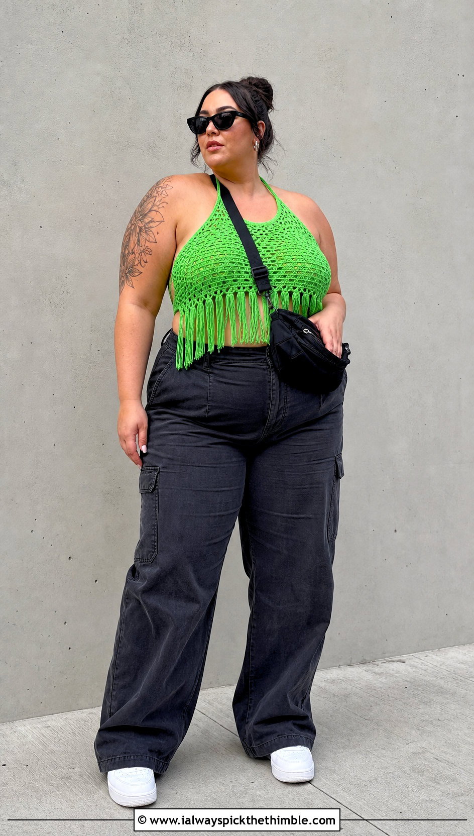 Fringe Crochet Halter Top With Cargo Pants - 20 plus size crochet halter top outfit ideas