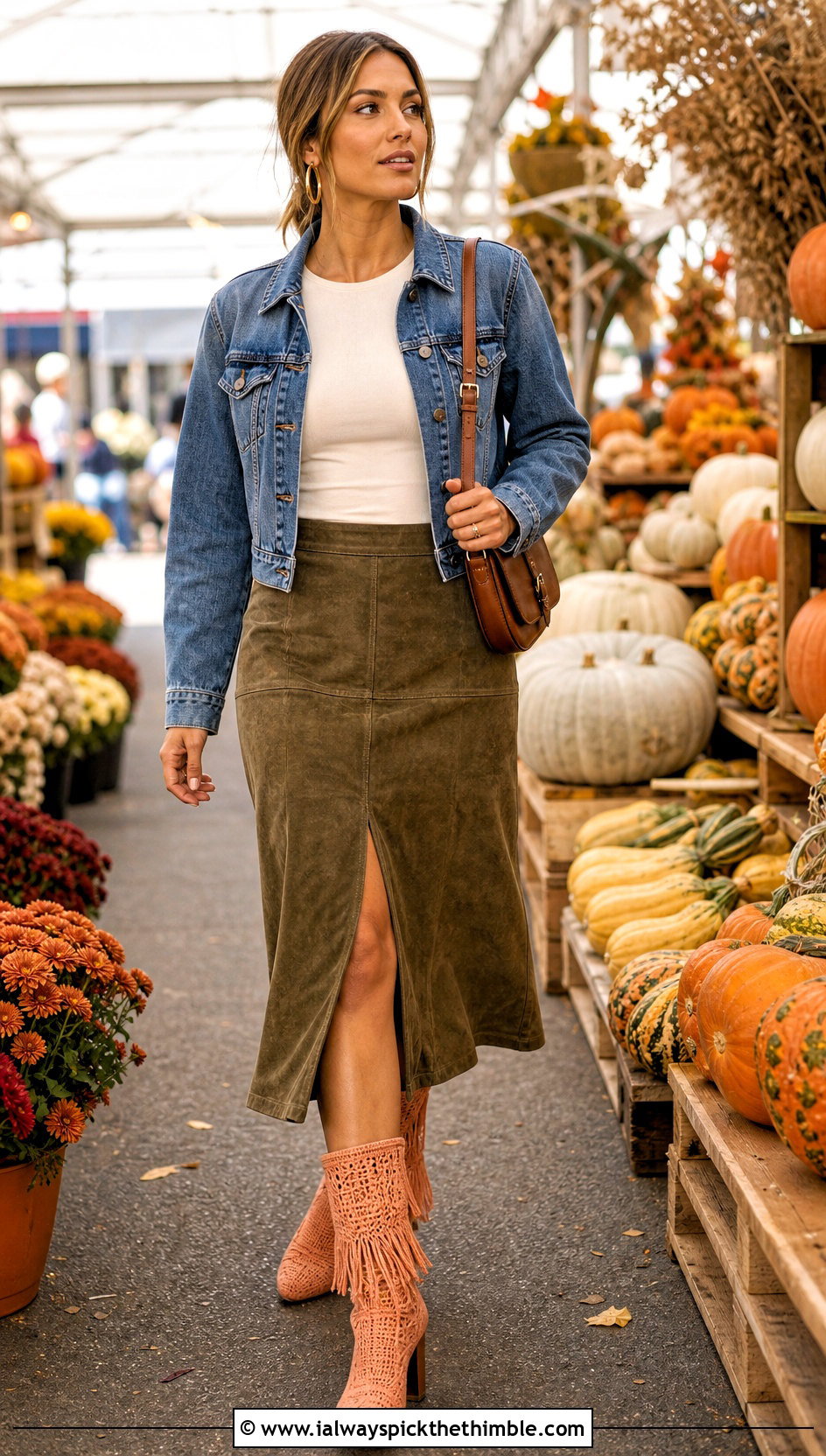 Fringe Crochet High Heel Boots With A Suede Midi Skirt - 15 Crochet High Heel Boots outfit ideas