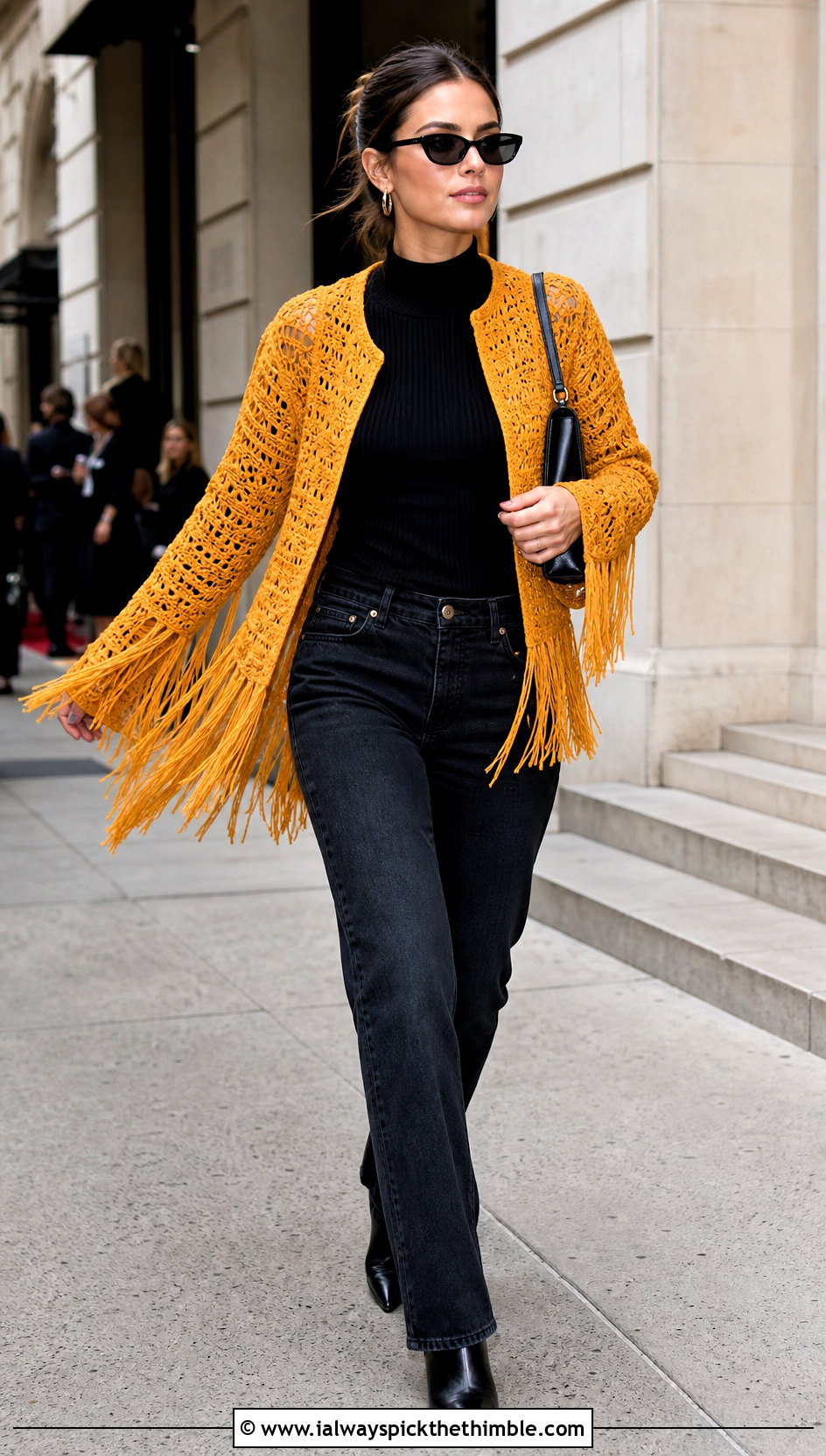 Fringe Crochet Jacket With Black Jeans - 25 crochet jacket outfit ideas