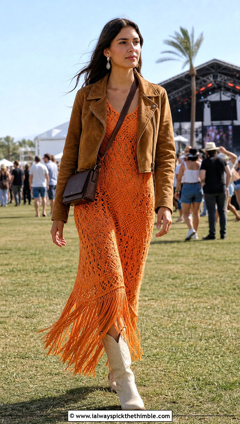 Fringe Crochet Maxi Dress With Western Boots - 25 crochet dresses outfit ideas