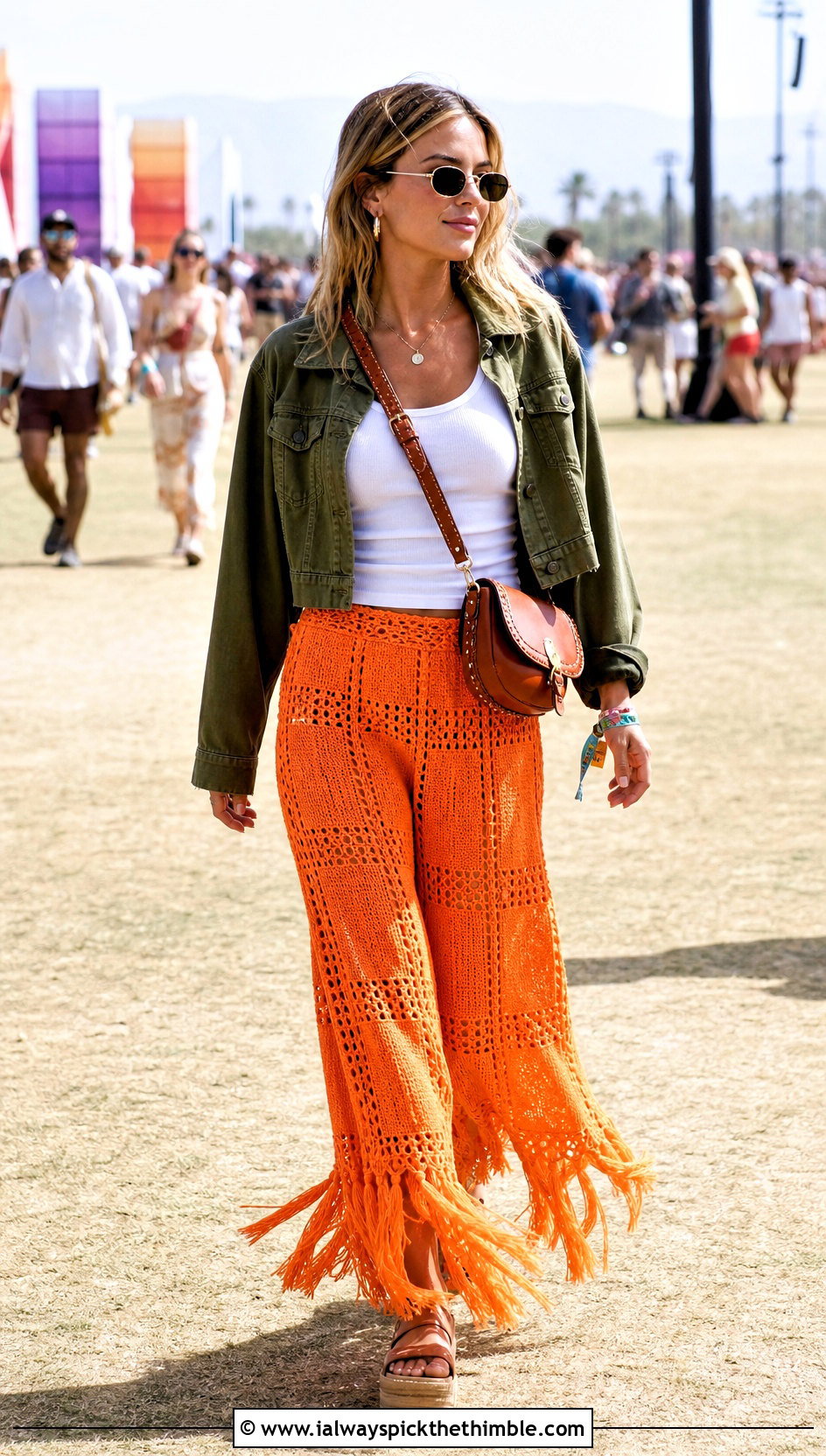 Fringe Crochet Palazzo Pants With Utility Jacket - 20 crochet palazzo pants outfit ideas
