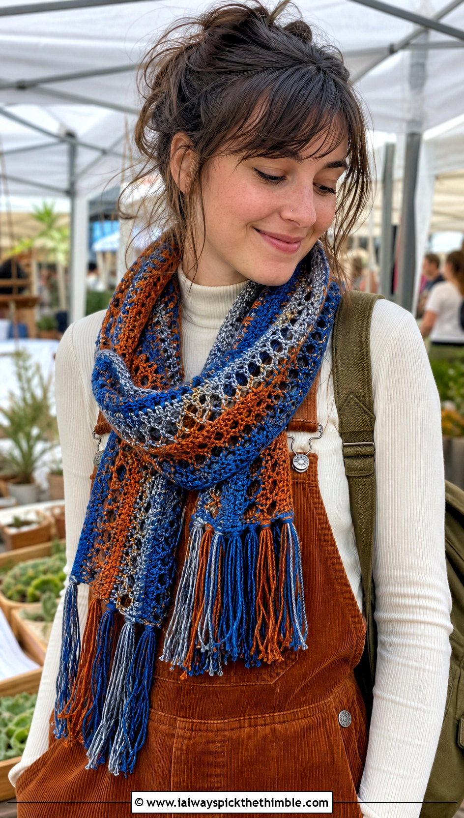 Fringe Crochet Ravenclaw Scarf With Corduroy Overalls - 25 crochet ravenclaw scarf outfit ideas