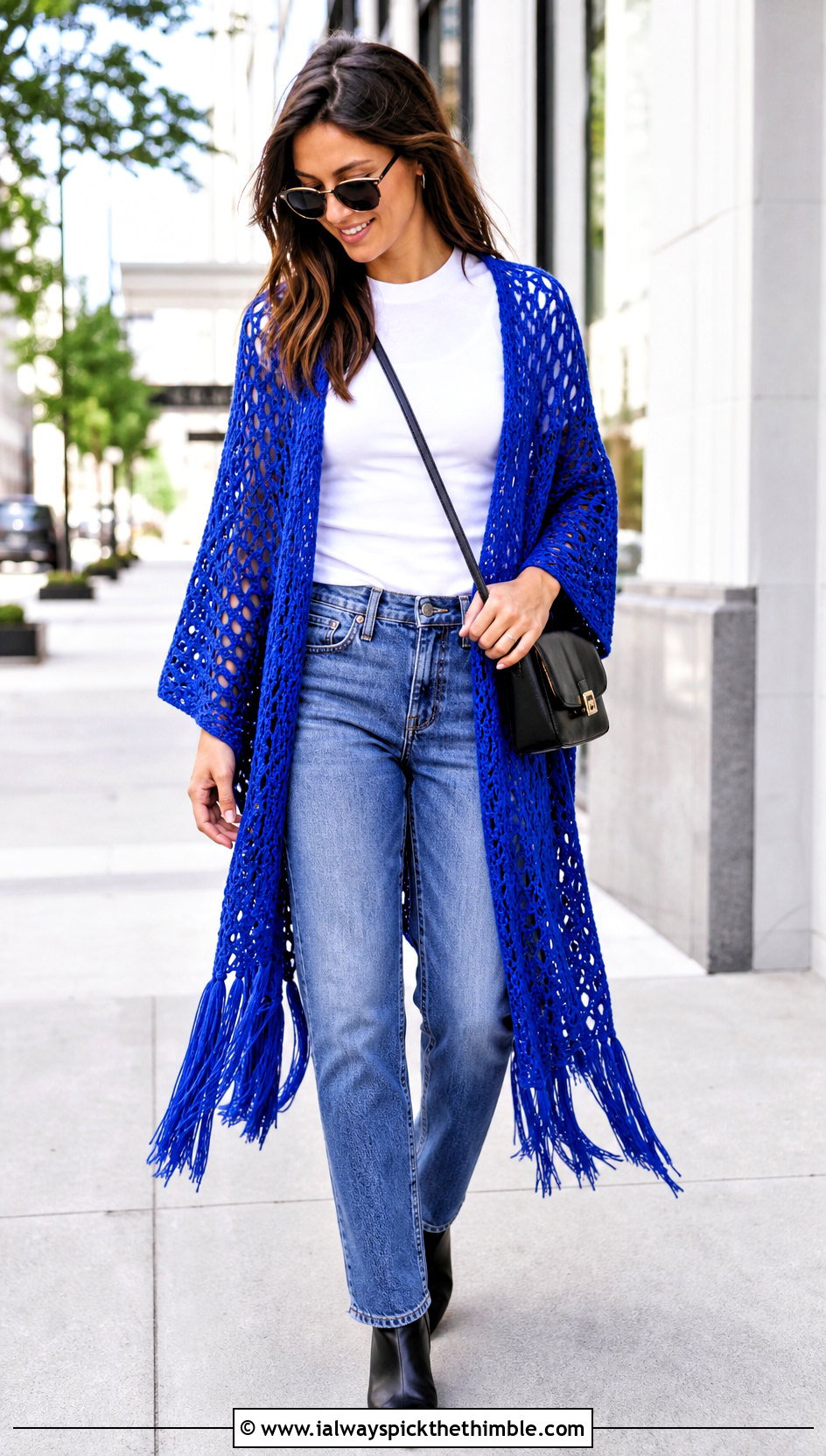 Fringe Crochet Ruana With Straight Leg Jeans - 25 crochet ruana outfit ideas