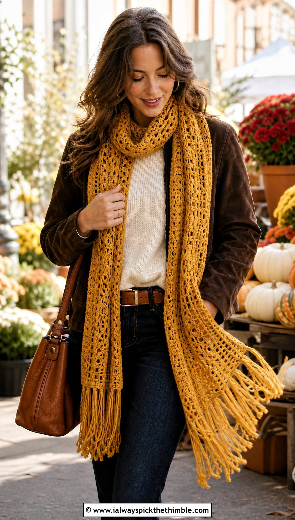 Fringe Crochet Scarf With Suede Jacket - 20 Beginner Crochet Projects Scarf outfit ideas