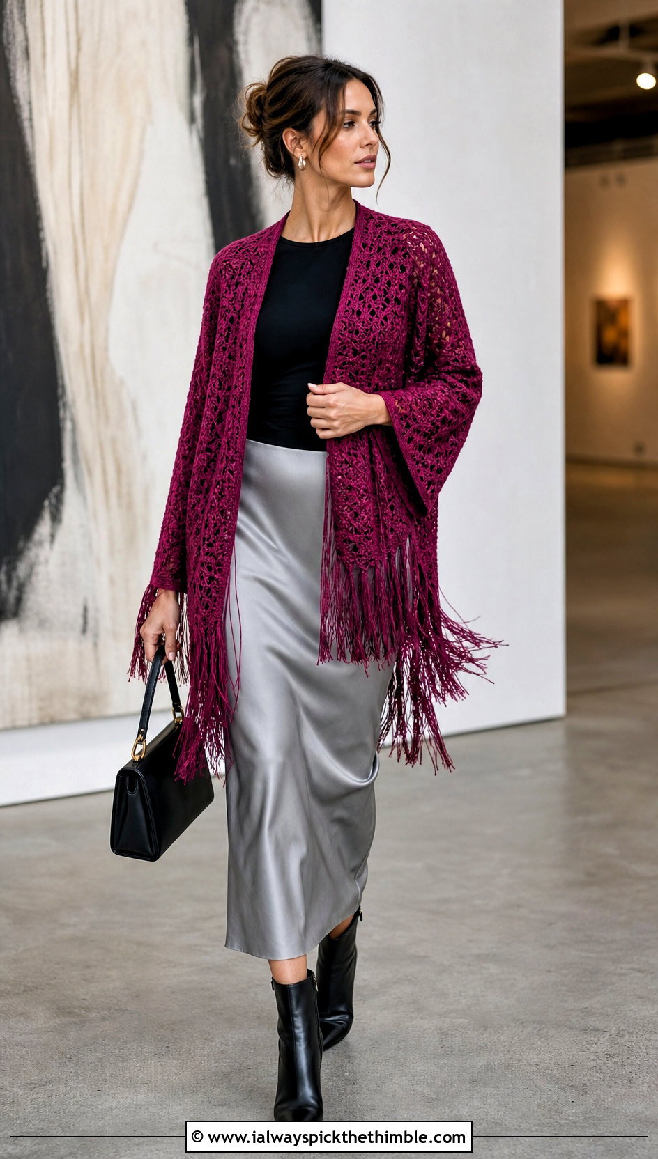 Fringe Crochet Shrug Cardigan With Slip Skirt - 20 Crochet Shrug Cardigan outfit ideas