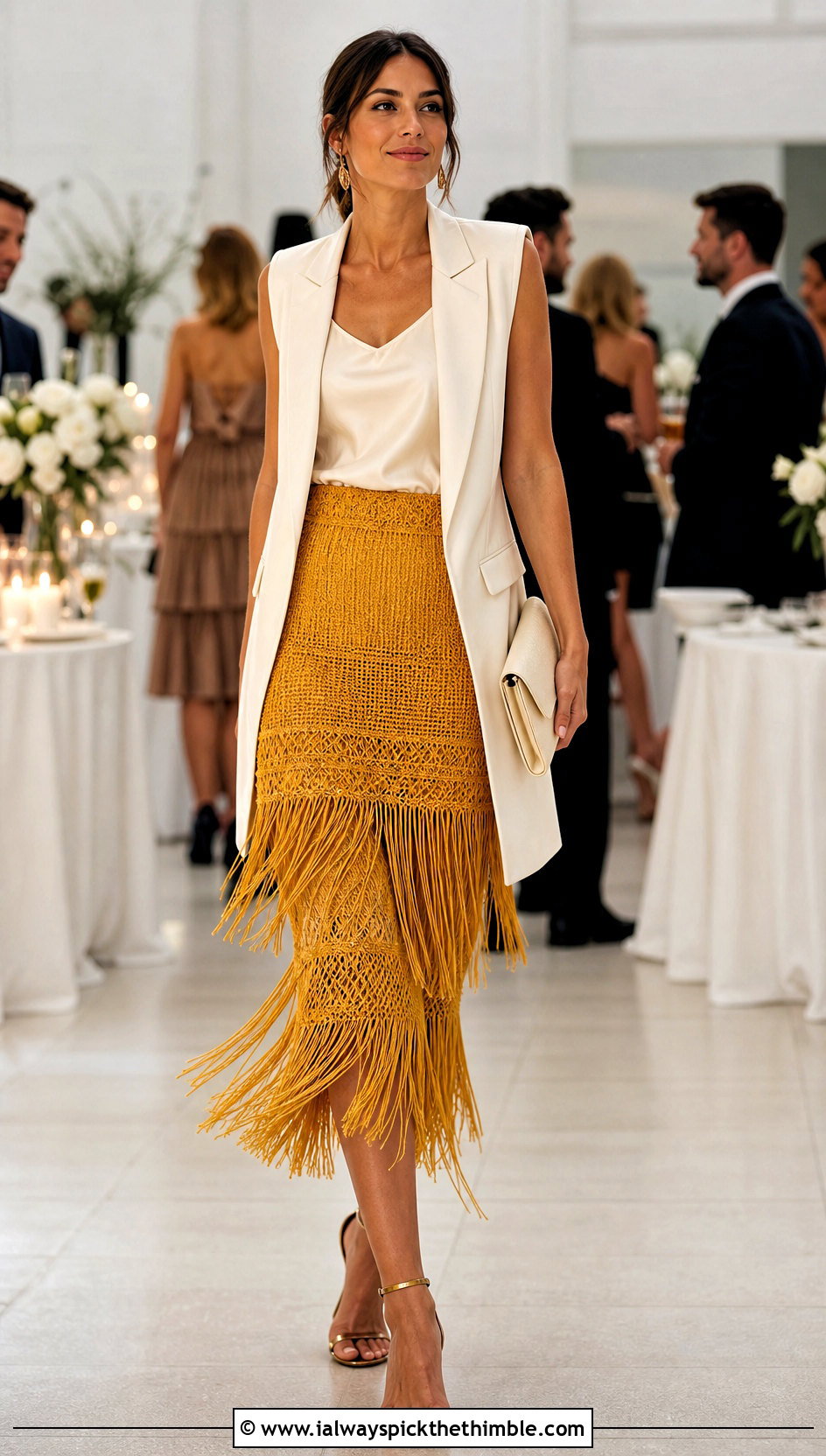 Fringe Crochet Skirt With Tailored Vest - 20 Crochet Wedding Outfit ideas