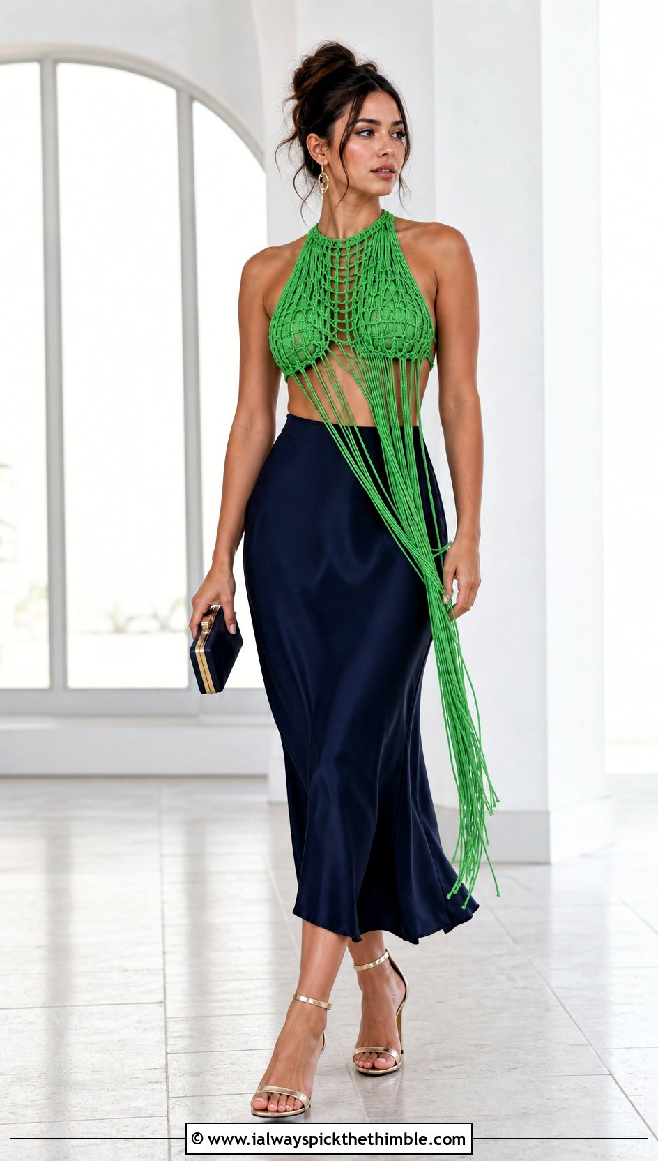 Fringe Crochet Subversive Top With Bias Cut Midi Skirt - 15 Crochet Subversive Top outfit ideas
