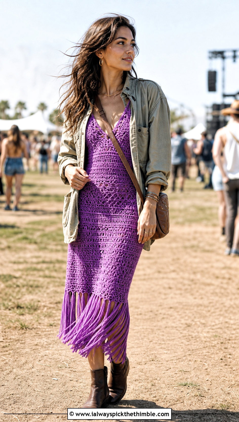Fringe Crochet Sundress With Field Jacket - 25 crochet sundress outfit ideas