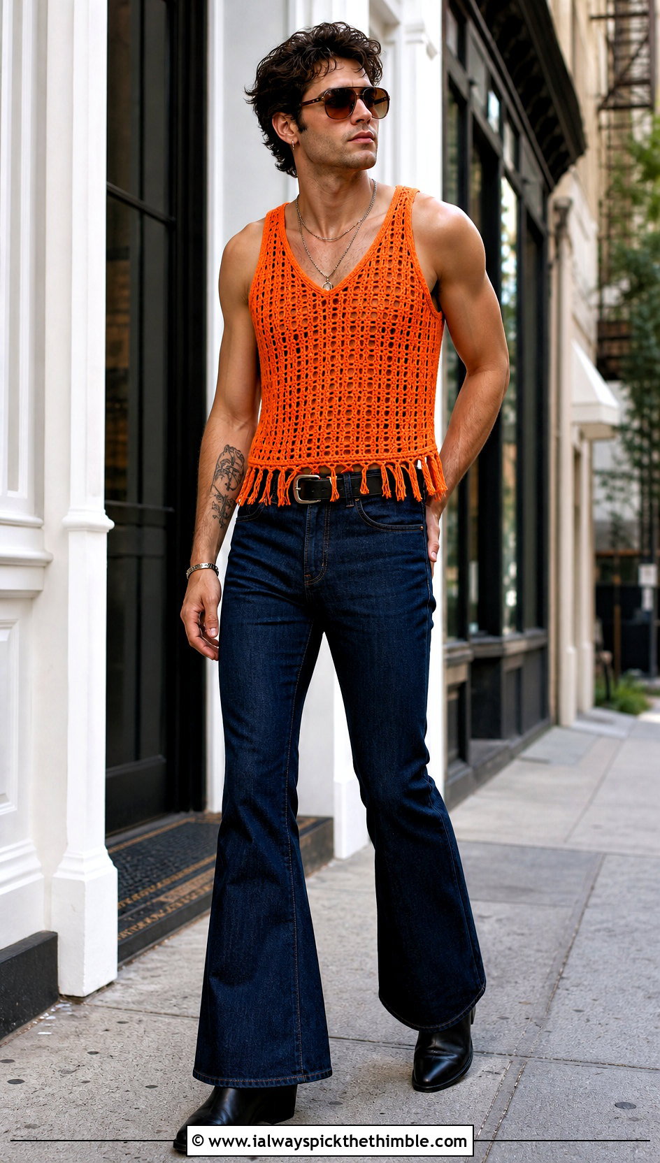 Fringe Crochet Tank Top With Flared Jeans - 20 crochet mens tank top outfit ideas