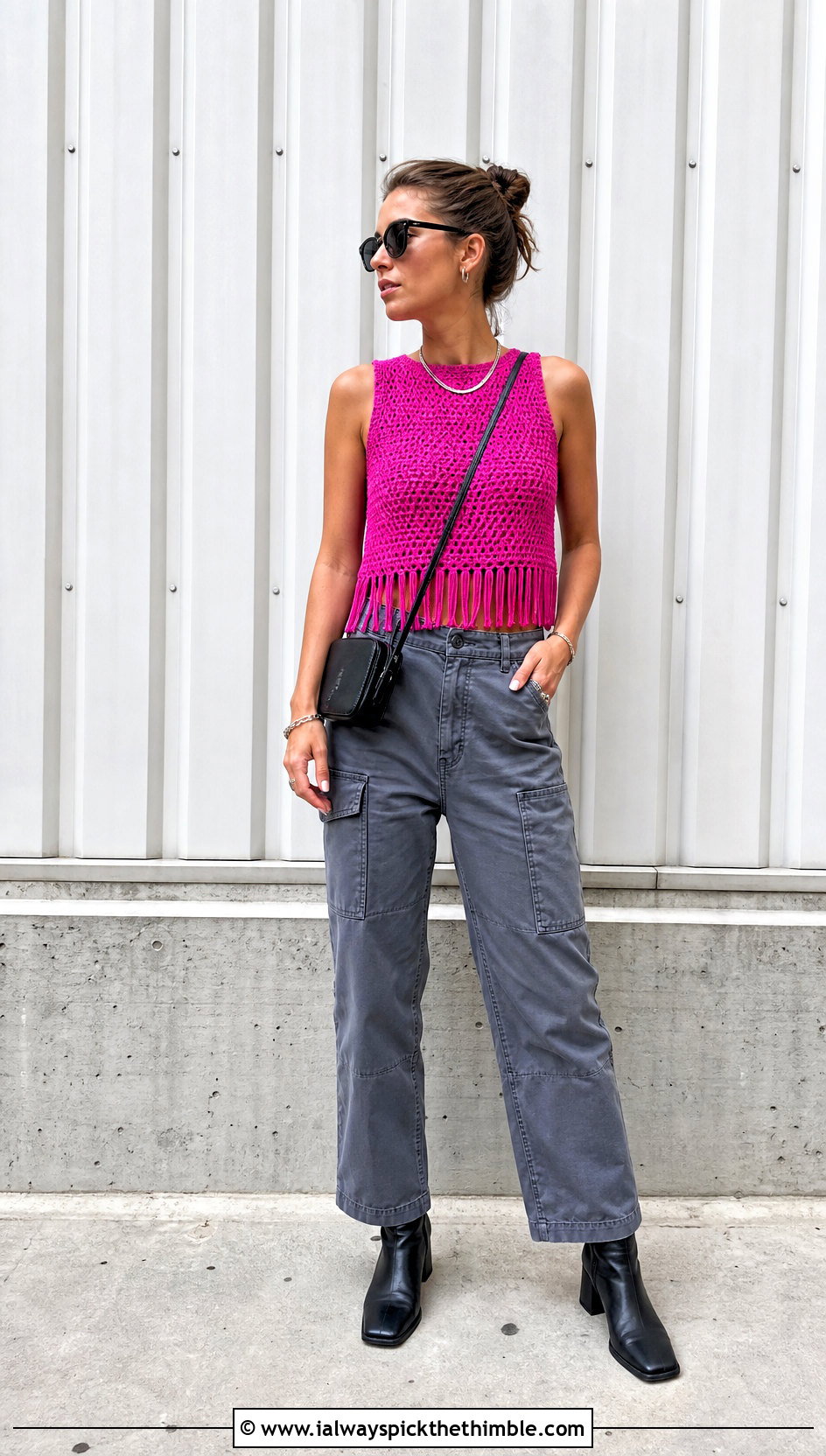 Fringe Crochet Top With Utility Pants - 25 Outfit With Crochet Top outfit ideas
