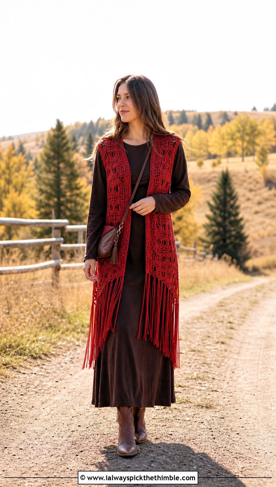 Fringe Crochet Waistcoat With Maxi Dress - 20 ladies crochet waistcoat outfit ideas