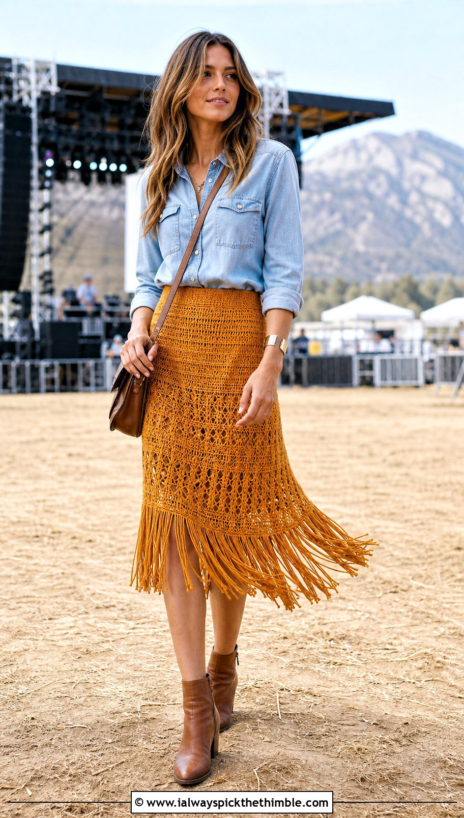Fringe Hem A Line Skirt With Western Shirt - 20 Crochet A Line Skirt outfit ideas