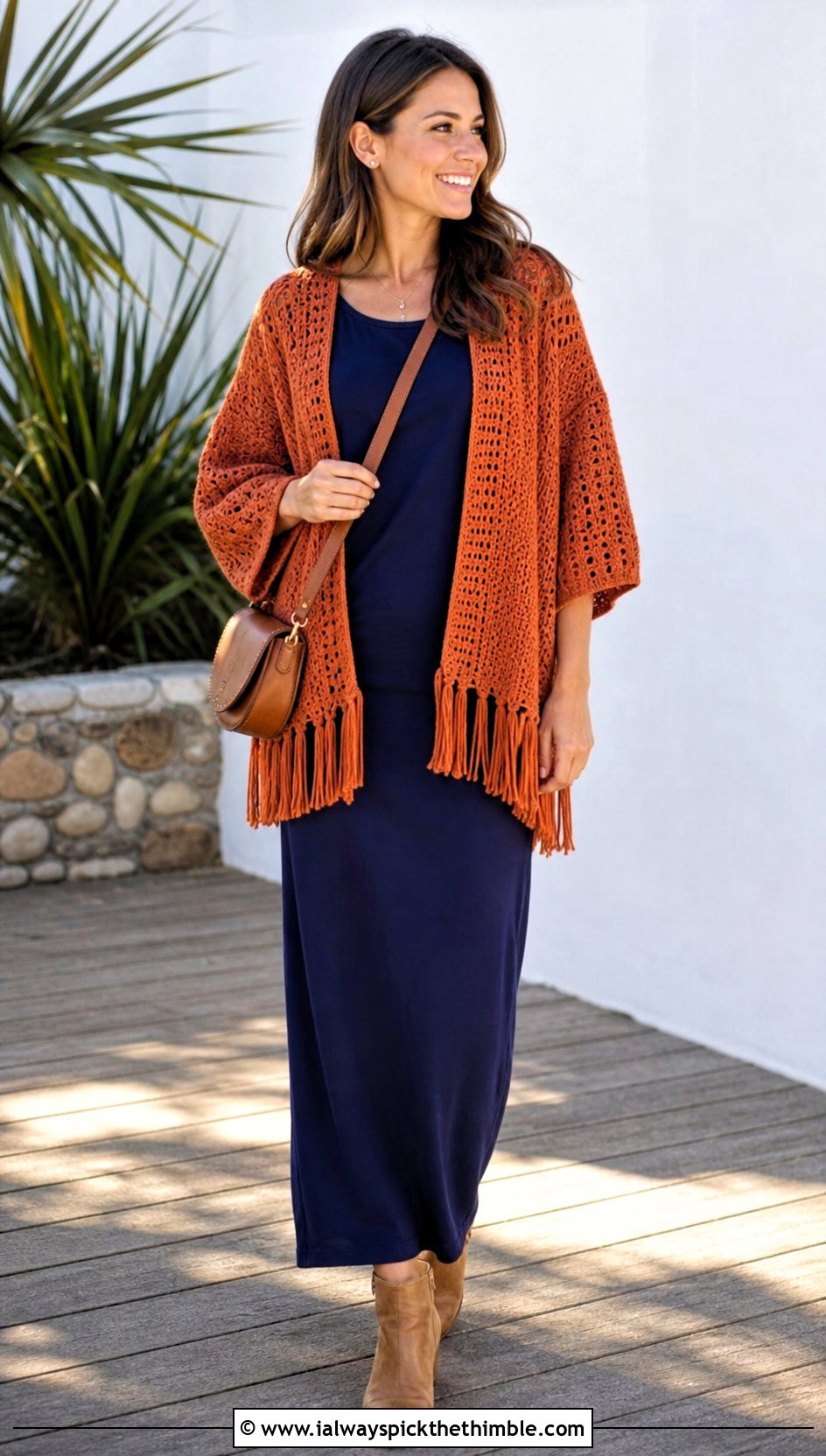 Fringe Hem Crochet Bolero With Jersey Maxi Dress - 20 Crochet Bolero Sweater outfit ideas