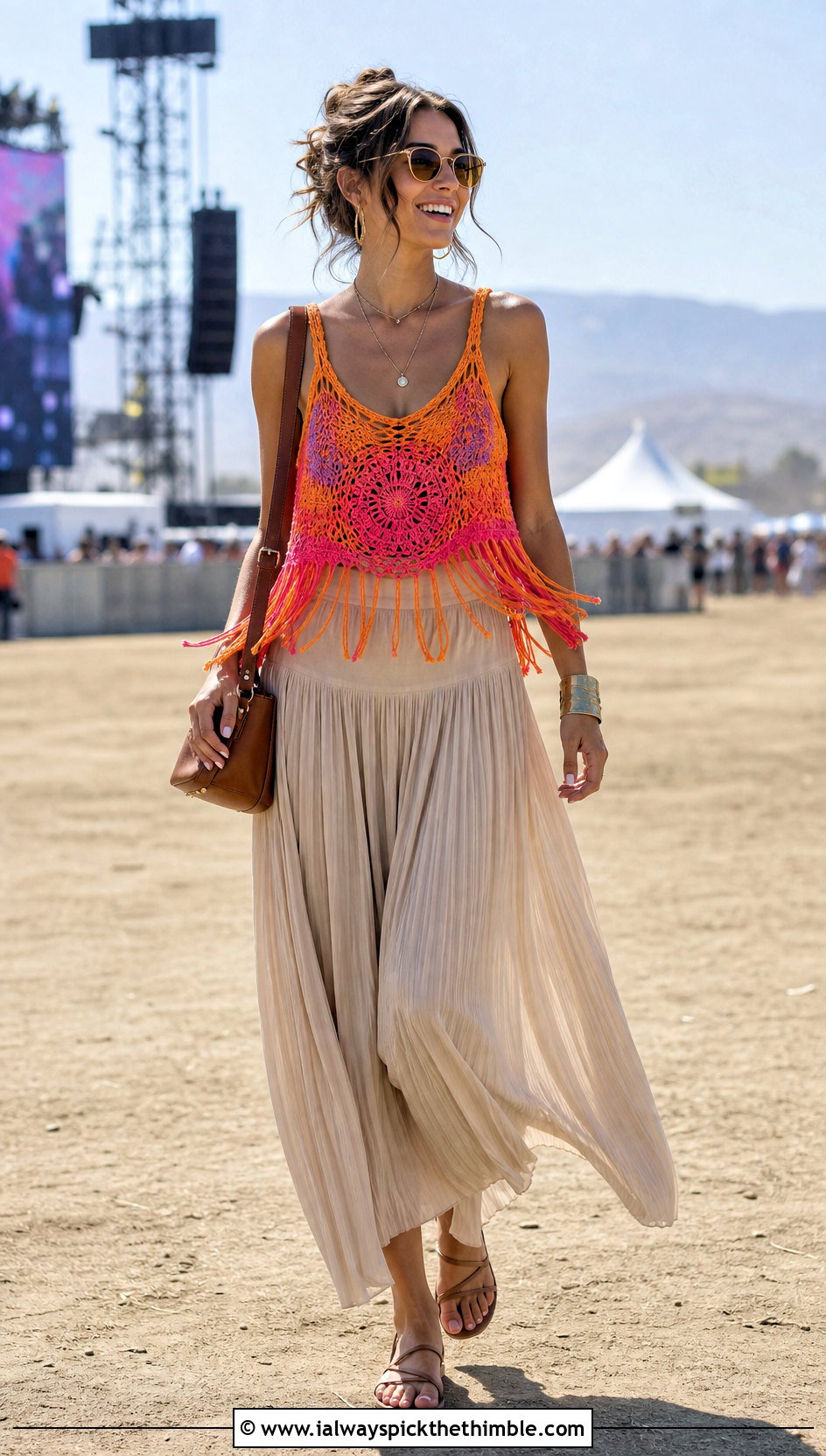 Fringe Hem Crochet Tank Top With Maxi Skirt - 25 crochet tank top outfit ideas
