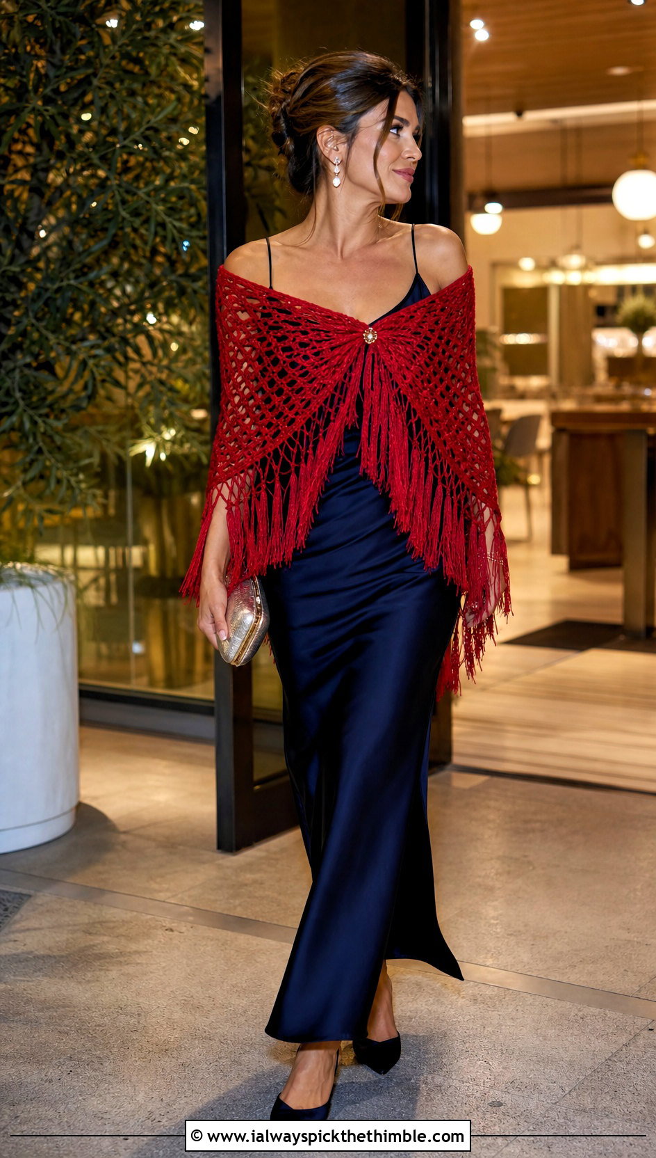 Fringe Rectangle Crochet Shawl With Slip Dress - 25 Crochet Rectangle Shawl outfit ideas