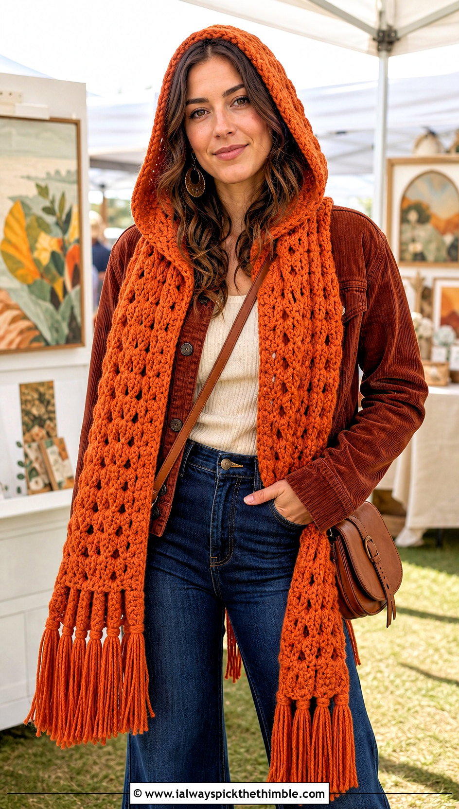 Fringe Trim Woodland Hooded Crochet Scarf With Flared Jeans - 15 Woodland Hooded Crochet Scarf outfit ideas