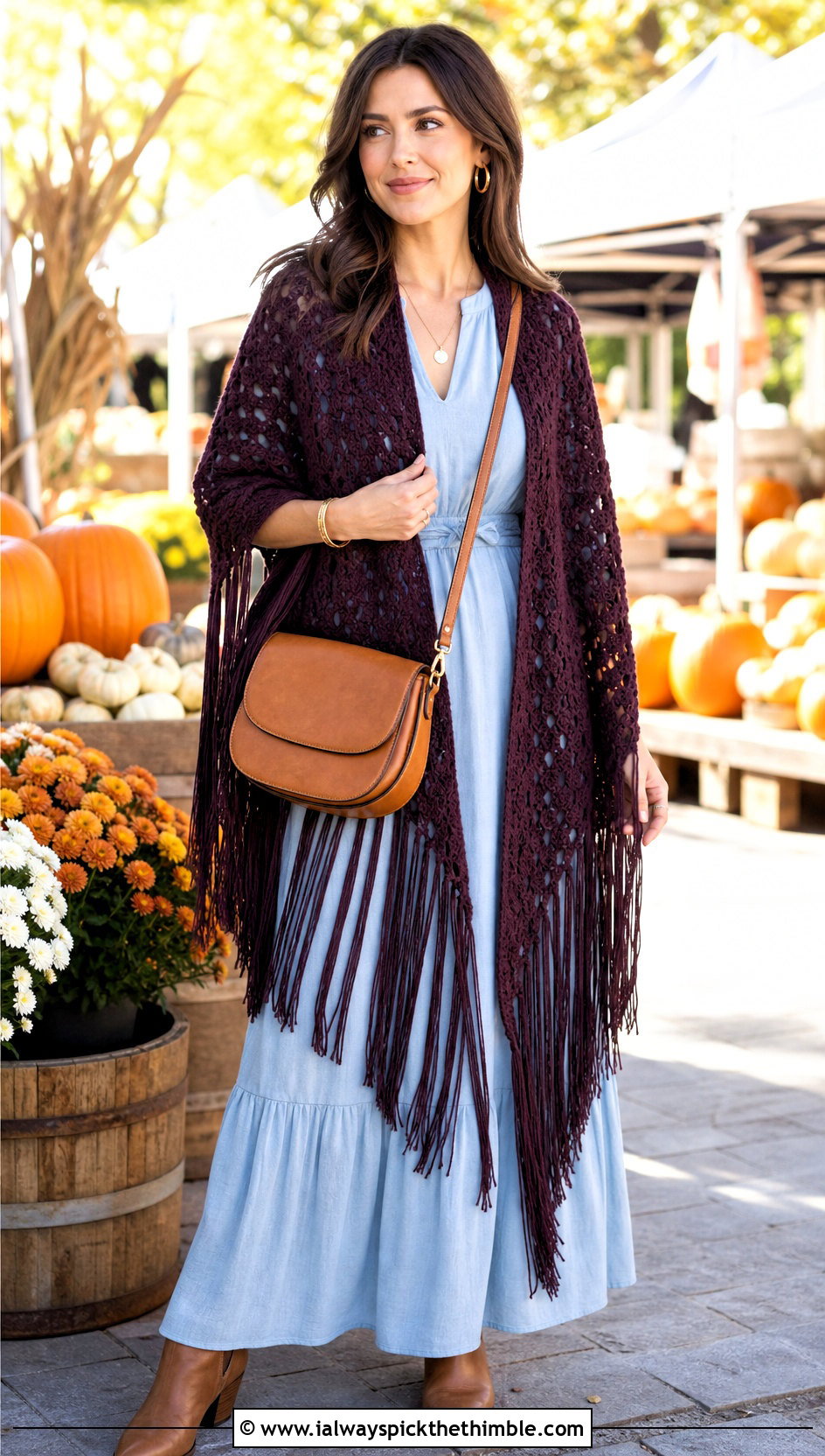 Fringe Virus Shawl With Maxi Dress And Western Boots - 15 crochet virus shawls outfit ideas