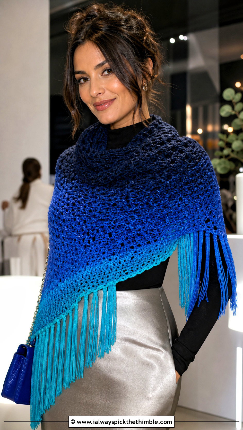 Fringe Wrap Gradient Crochet Scarf With Slip Skirt - 20 gradient crochet scarf outfit ideas