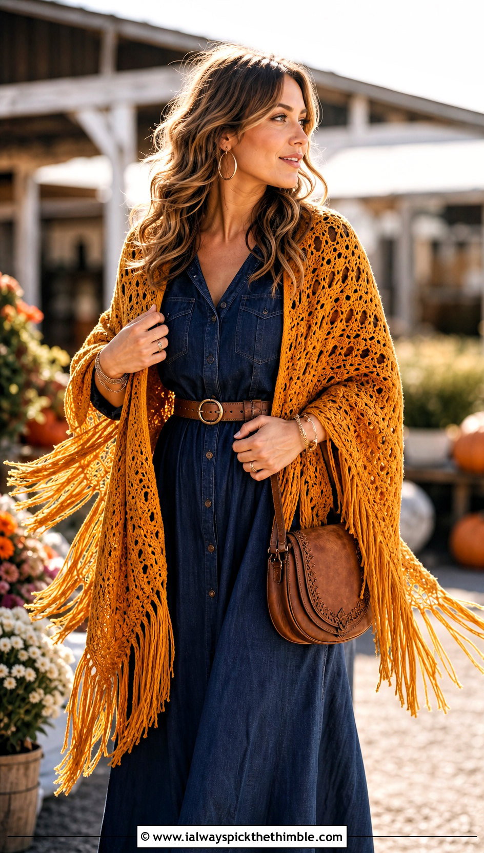 Fringed 1 Skein Crochet Shawl With Maxi Dress And Western Boots - 15 Easy 1 Skein Crochet Shawl outfit ideas