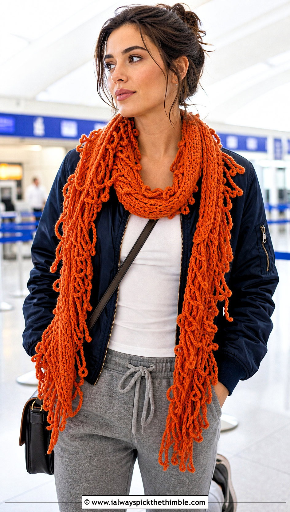 Fringed Boa Freeform Crochet Scarf With Bomber Jacket - 20 Freeform Crochet Scarf outfit ideas