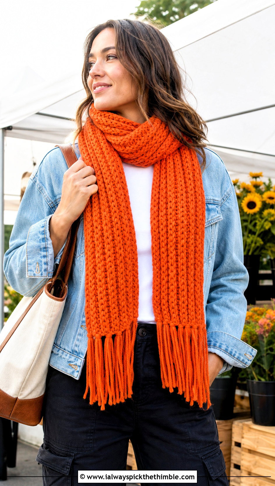 Fringed Brioche Crochet Scarf With Denim Jacket - 20 Brioche Crochet Scarf outfit ideas