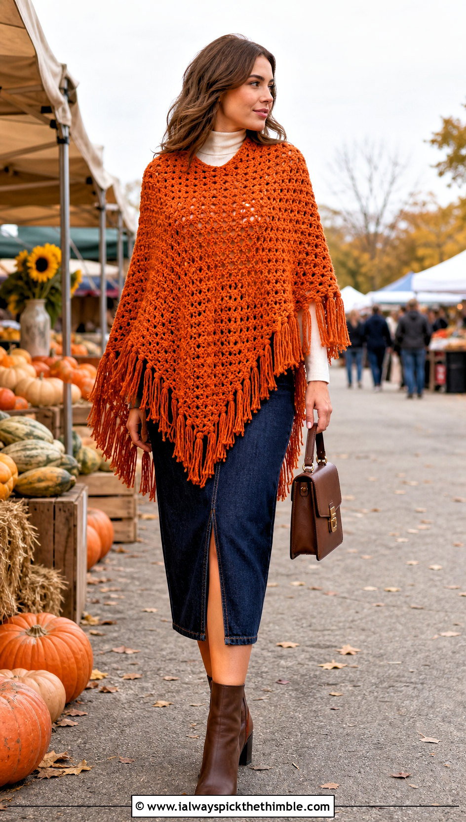 Fringed Corner To Corner Crochet Poncho With Denim Skirt - 15 Corner To Corner Crochet Poncho outfit ideas