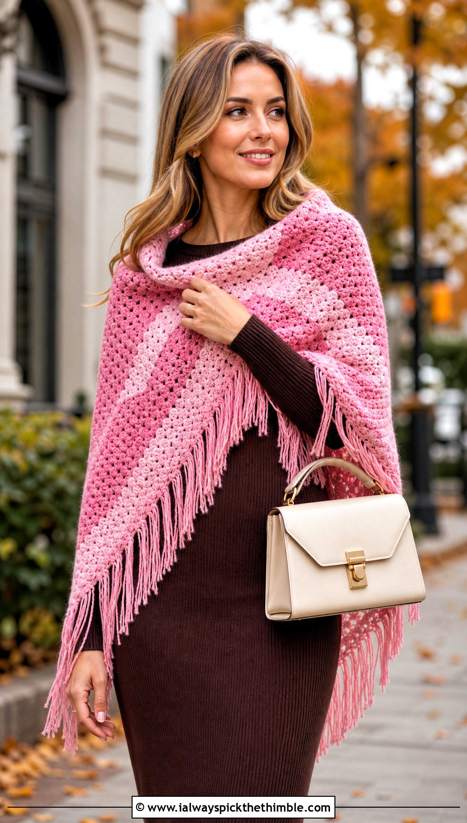 Fringed Corner To Corner Crochet Shawl With Knit Dress - 15 Corner To Corner Crochet Shawl outfit ideas