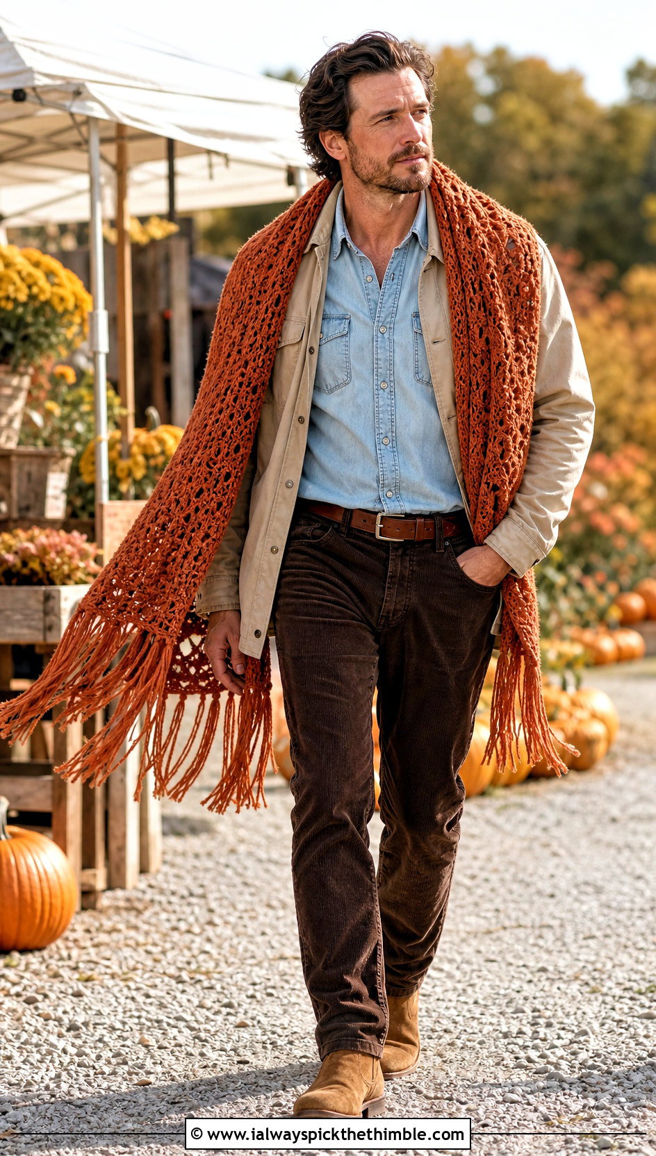 Fringed Crochet Prayer Shawl With A Western Outfit - 20 Mens Crochet Prayer Shawl outfit ideas