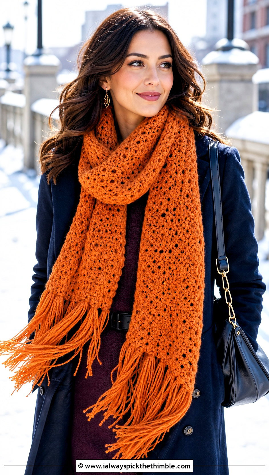 Fringed Crochet Scarf With Sweater Dress - 25 crochet scarf ideas