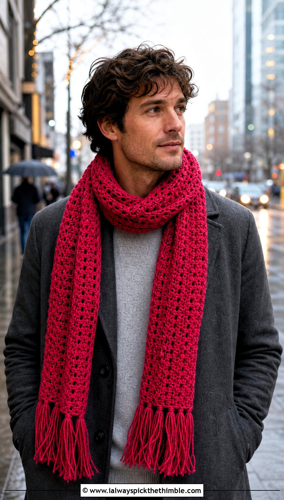 Fringed Crochet Scarf With Trench Coat - 20 easy crochet scarf men outfit ideas