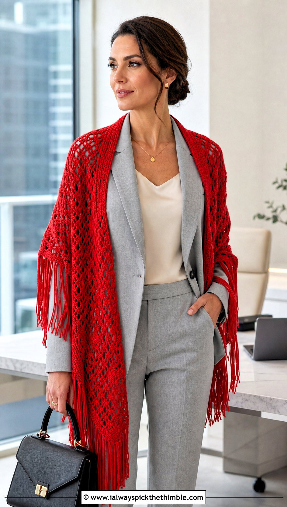 Fringed Prayer Shawl With Blazer And Trousers - 15 Crochet Prayer Shawl Amazing Grace outfit ideas