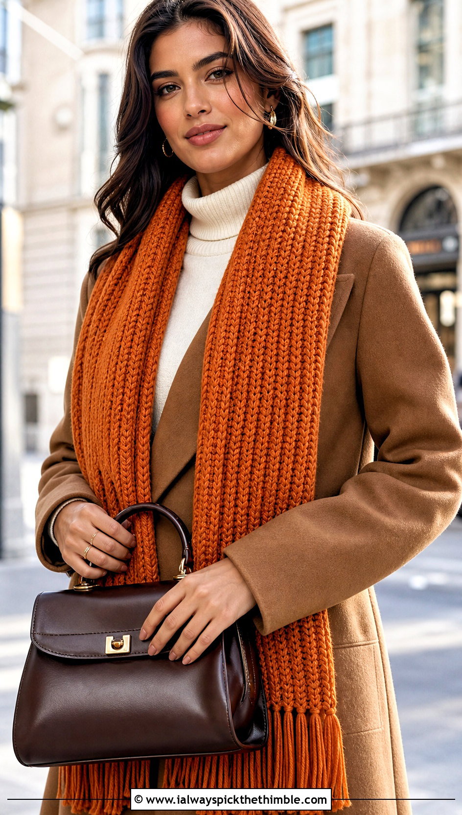 Fringed Ribbed Crochet Scarf With Wool Coat - 20 Ribbed Crochet Scarf outfit ideas
