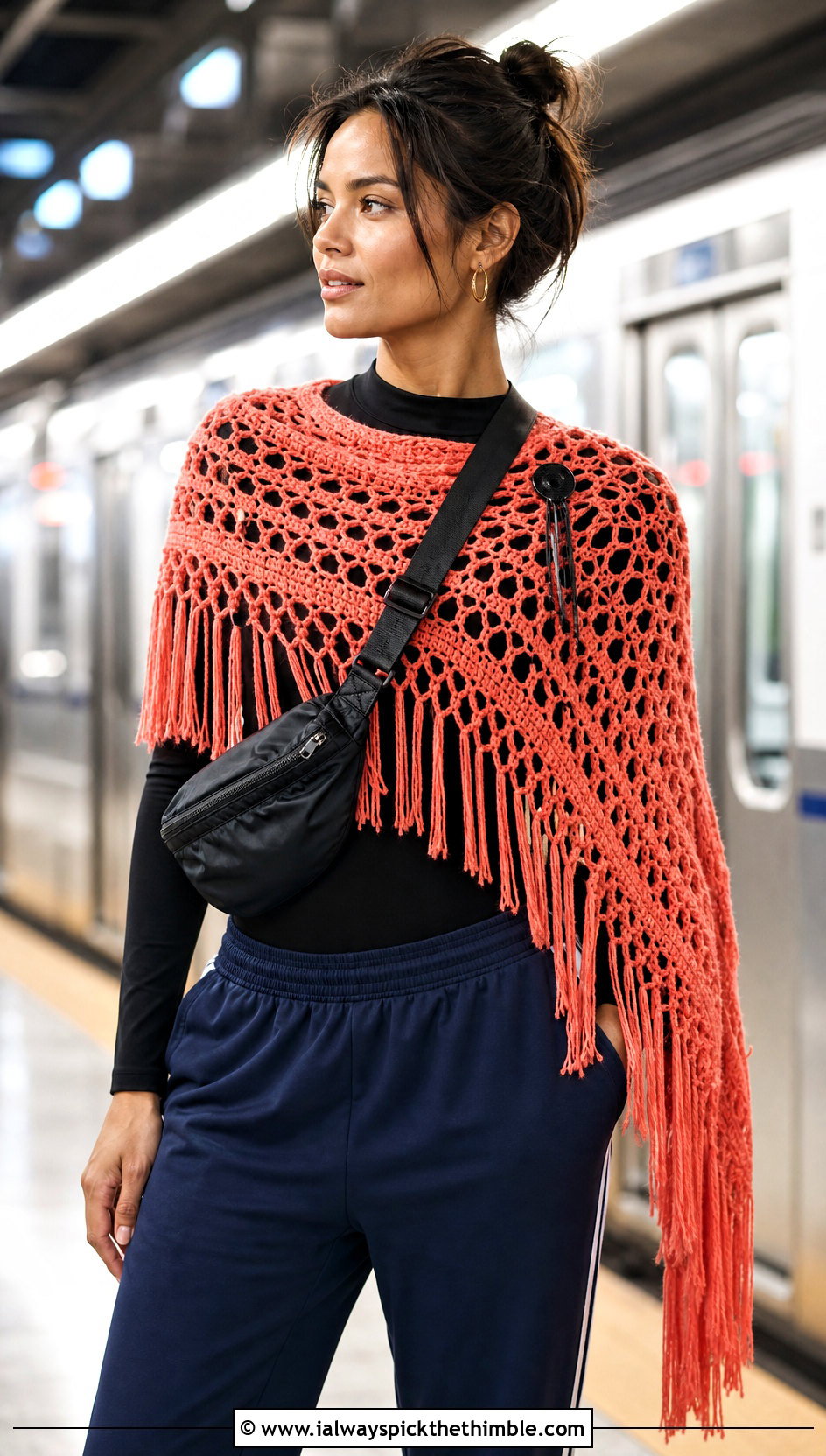 Fringed Witch Crochet Shawl With Track Pants - 15 Witch Crochet Shawl outfit ideas