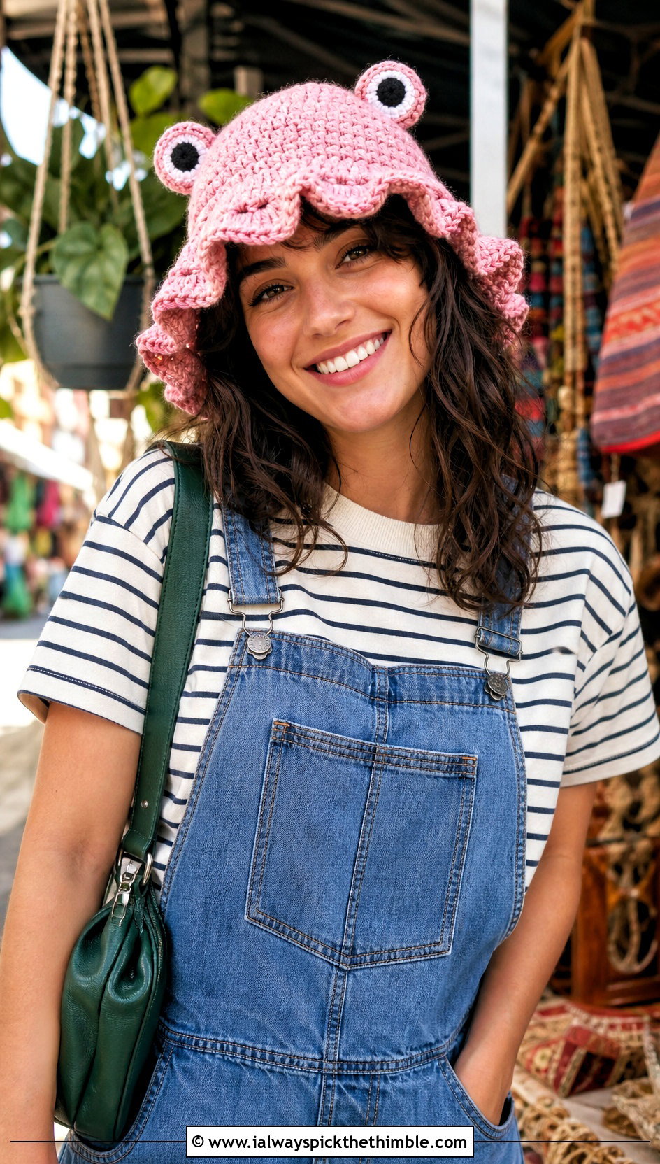 Frog Crochet Bucket Hat With Overalls - 20 Kawaii Crochet Hat outfit ideas