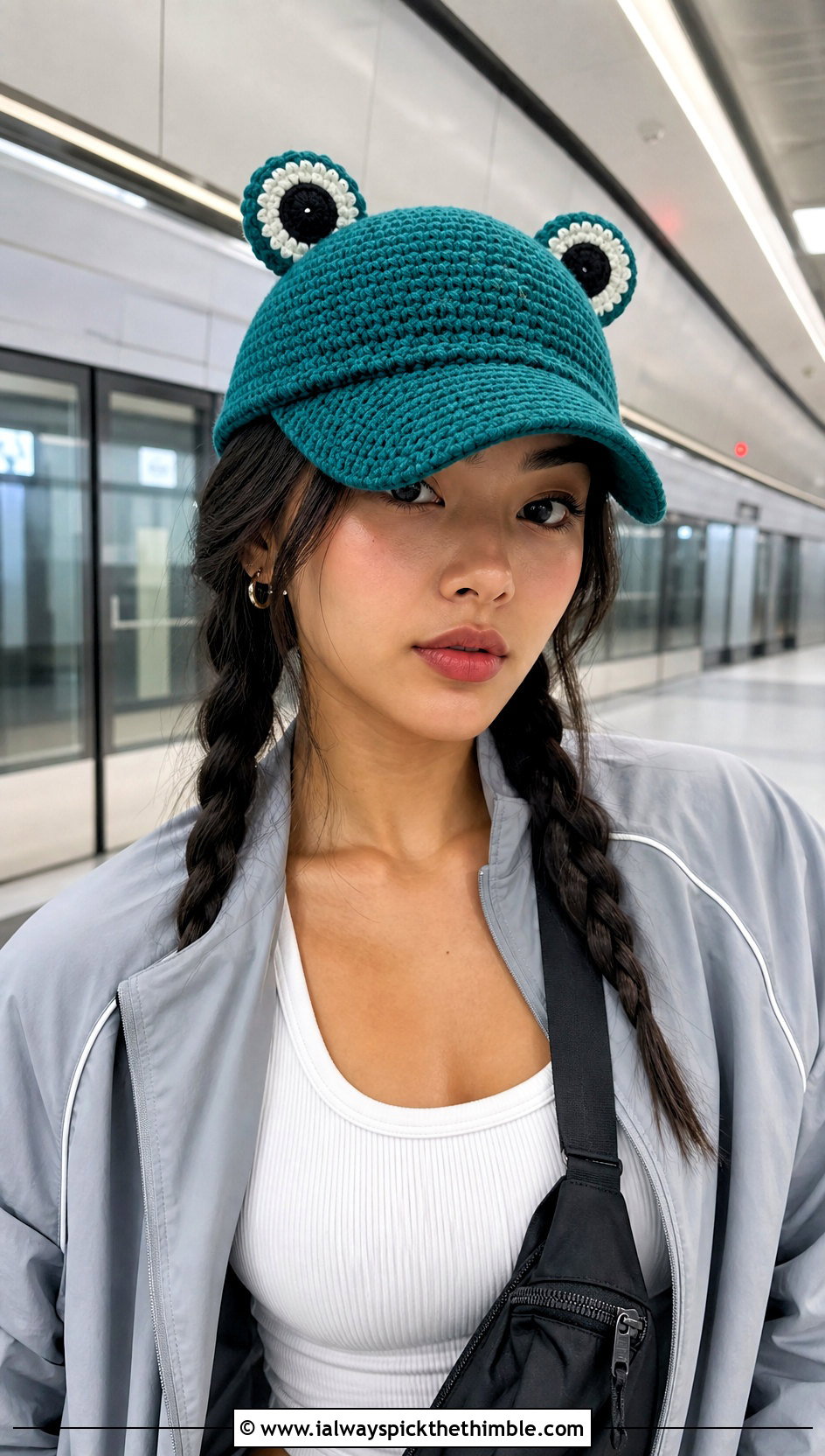 Frog Eye Amigurumi Baseball Cap With Track Jacket - 20 amigurumi baseball cap outfit ideas