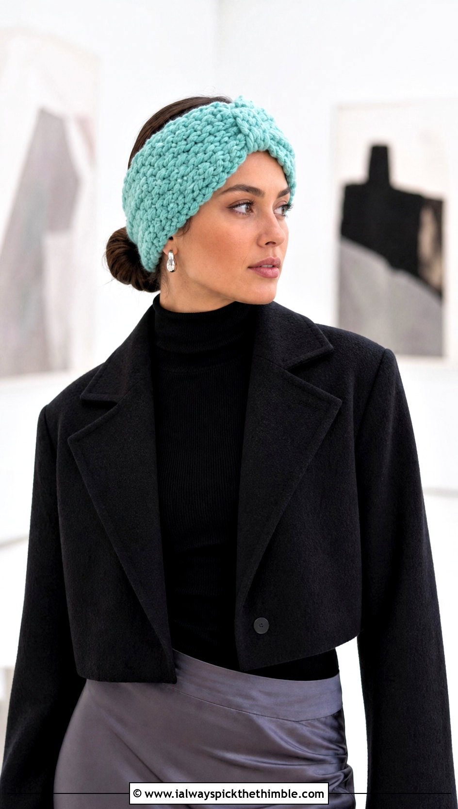 Front Knot Crochet Chunky Ear Warmer With Satin Skirt - 20 Crochet Chunky Ear Warmer outfit ideas