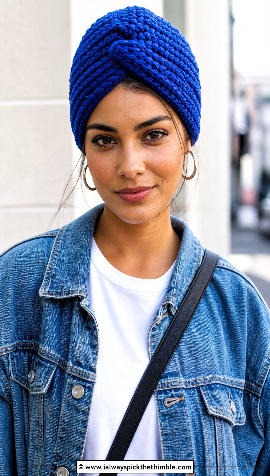 Front Knot Crochet Turban With Denim Jacket - 25 crochet turban outfit ideas