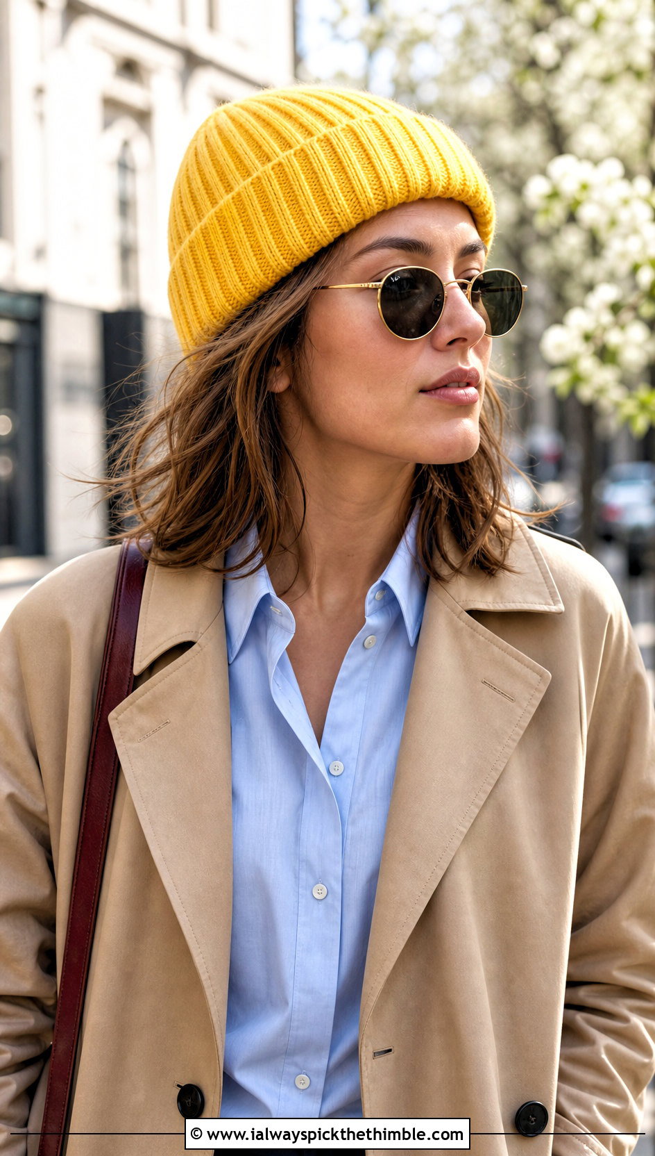 Front Loop Ribbed Watch Cap With Trench Coat - 15 Crochet Hat That Looks Knitted outfit ideas
