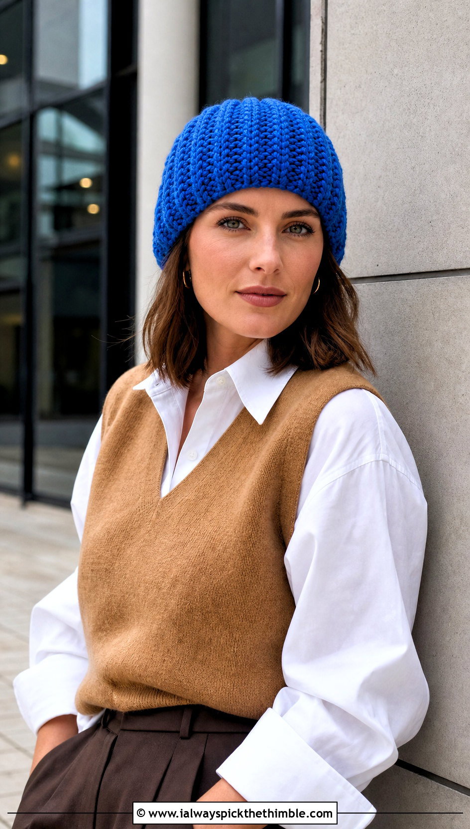 Front Post Double Crochet Beanie With Sweater Vest And Trousers - 25 double crochet beanie outfit ideas