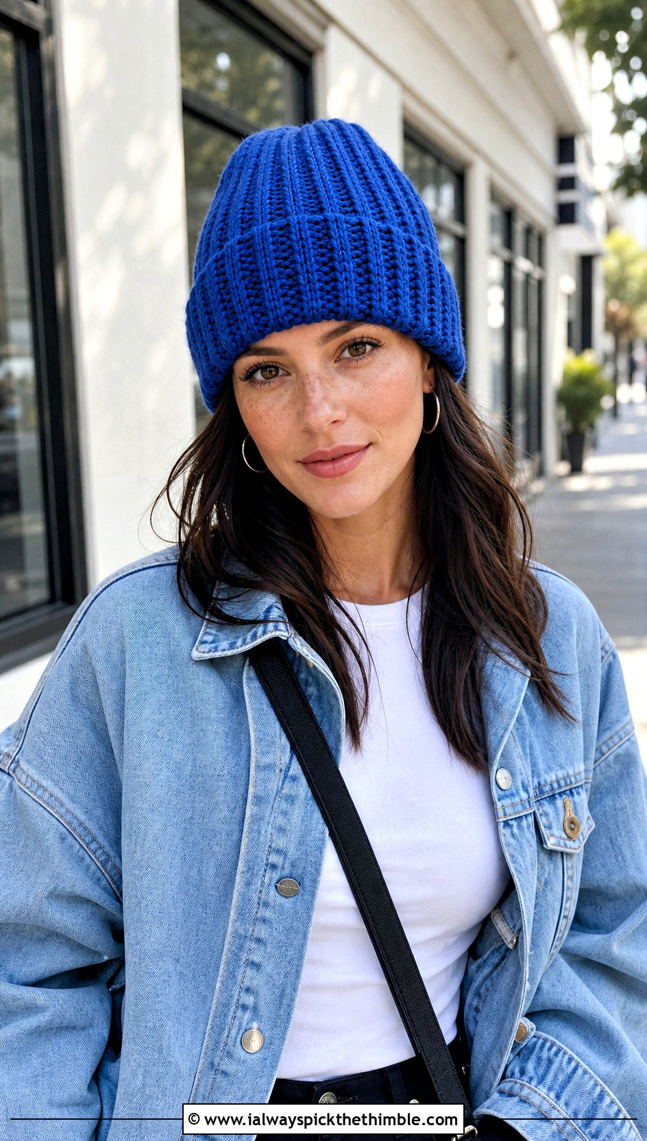 Front Post Double Crochet Ribbed Beanie With Denim Jacket - 15 Front Post Double Crochet Hat outfit ideas