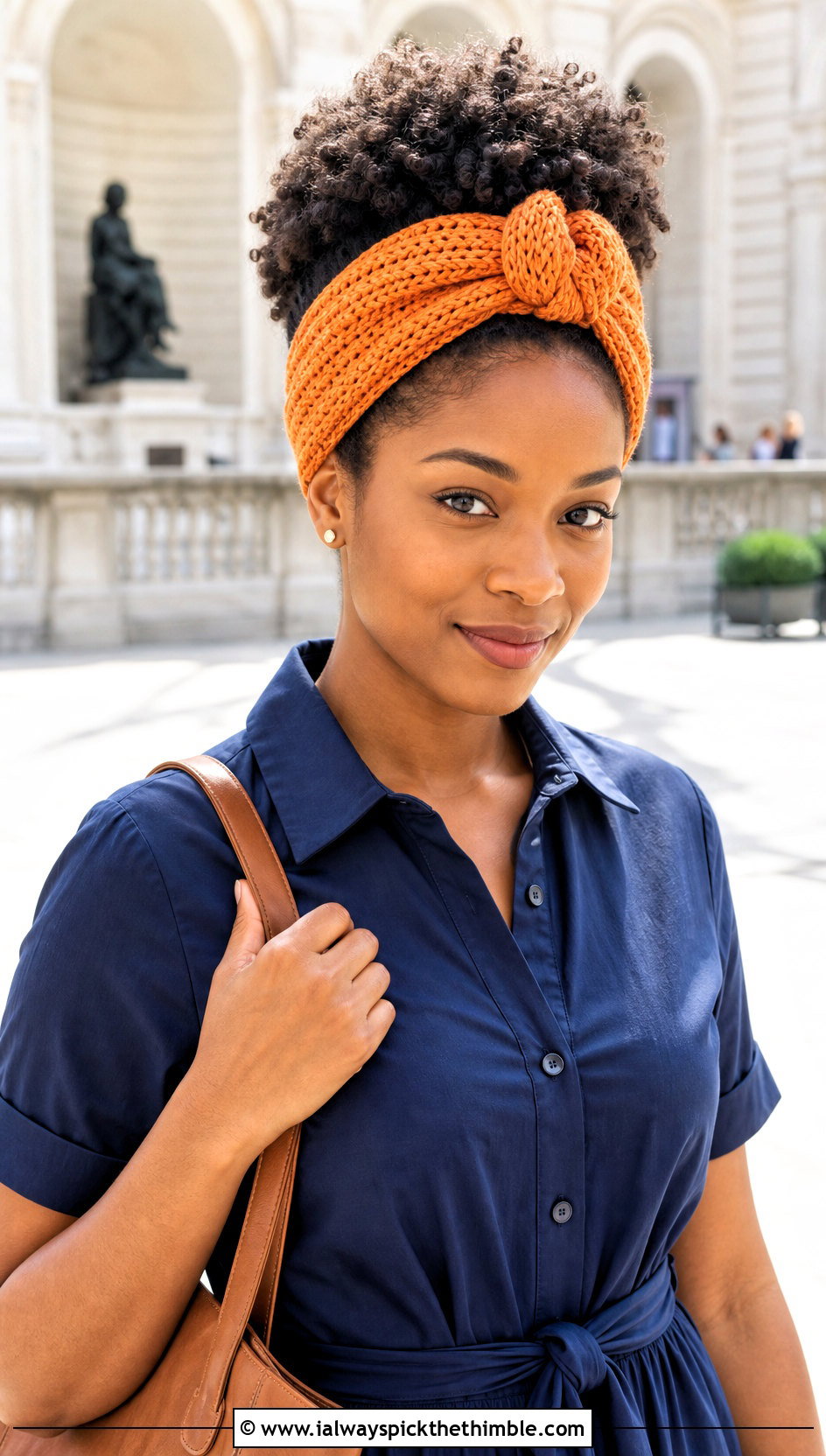Front Tie Crochet Head Wrap With Shirt Dress And Loafers - 15 crochet head wraps outfit ideas