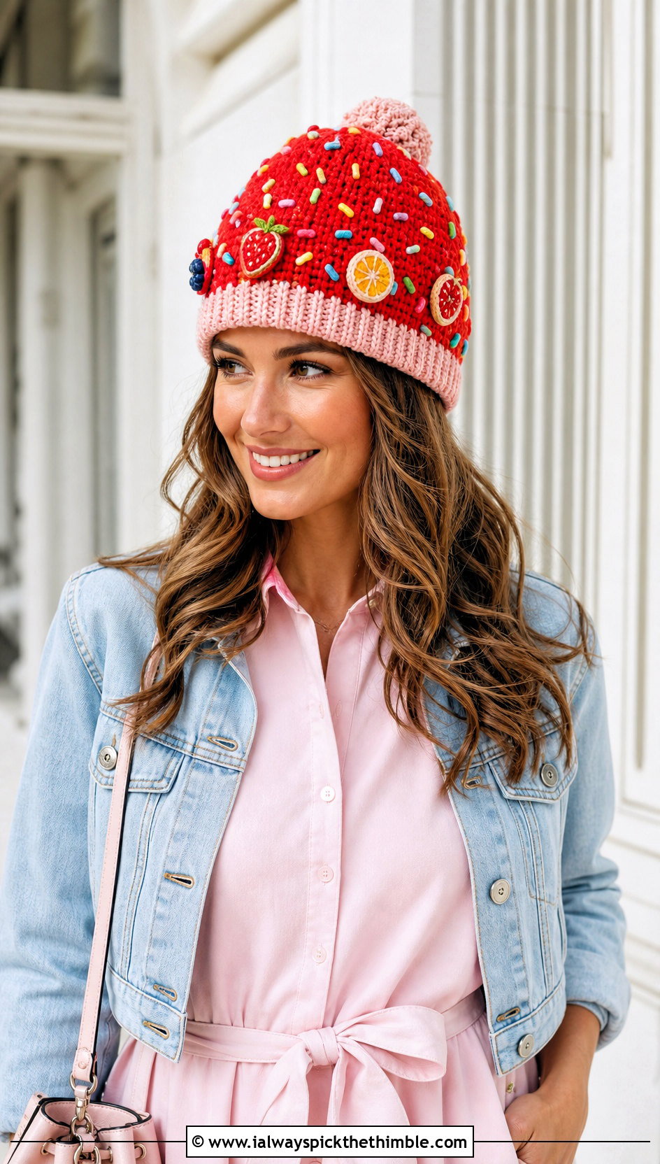 Fruit Sprinkle Crochet Cupcake Beanie With Shirt Dress - 15 Crochet Cupcake Beanie outfit ideas