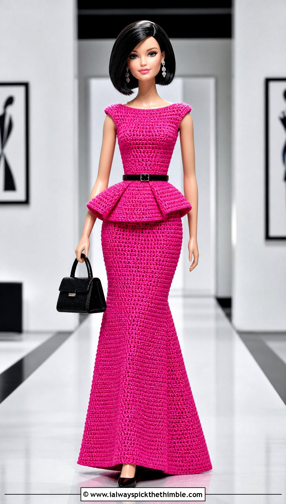 Fuchsia Peplum Crochet Barbie Ball Gown - 20 crochet barbie ball gowns outfit ideas