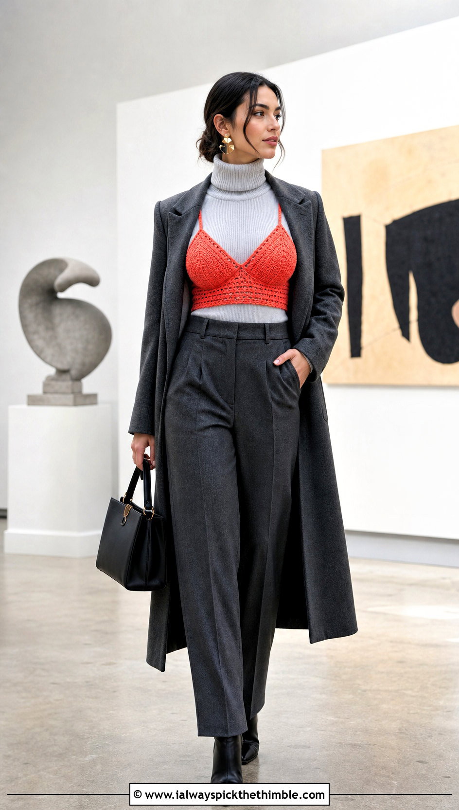 Full Cup Crochet Bralette Over A Turtleneck - 15 crochet bralette on hanger outfit ideas