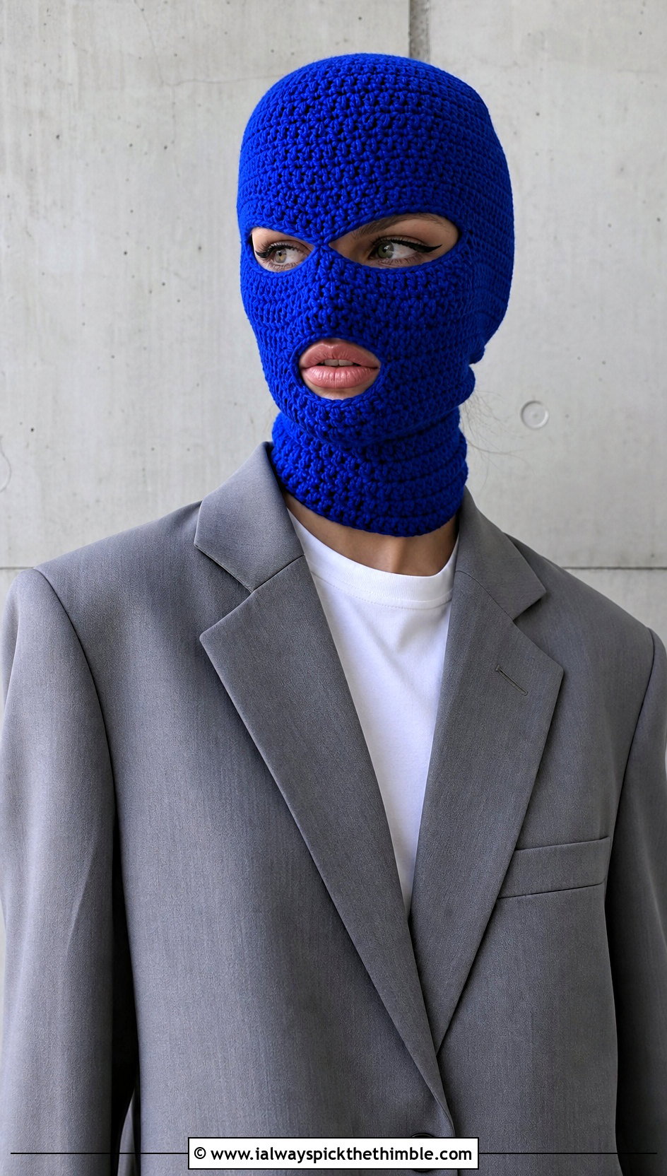 Full Face Crochet Balaclava With Oversized Blazer - 25 crochet balaclava outfit ideas